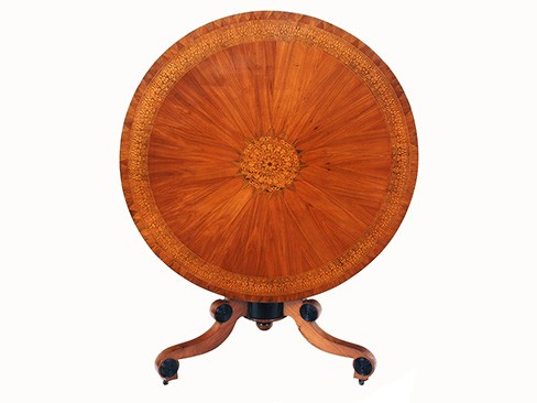 Walnut, Ebonized, & Finely Inlaid Center Table