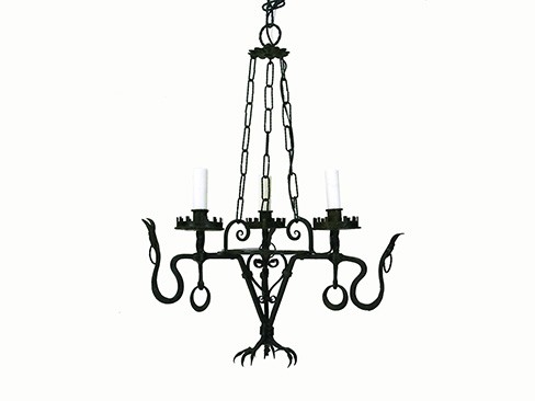 Wrought Iron and Painted 3-Light Chandelier
