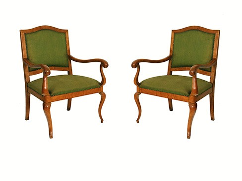 Generously Sized Pair Fruitwood Poltrone
