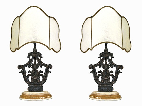 Pair of Carved Mecca Wooden Fragments mounted as Table Lamps