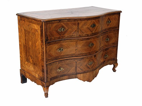 Walnut and Mixed Veneers 3-Drawer Commode