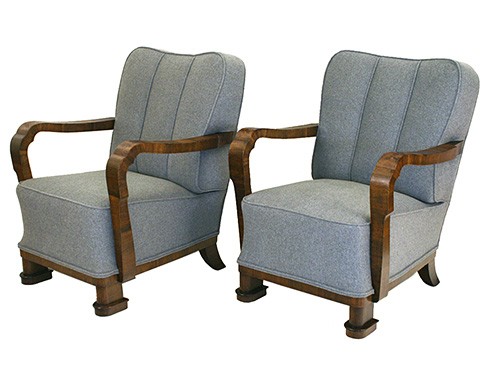 Pair of Mahogany and Inlaid Poltrone