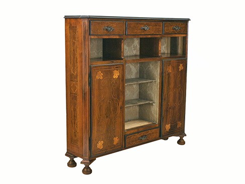 Walnut, Inlaid, and Ebonized Bookcase