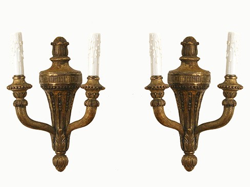 Pair of Carved Giltwood 2-Light Appliquues