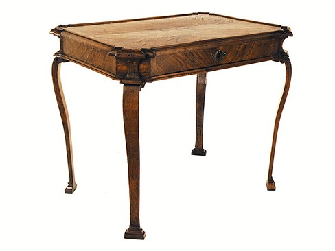 Unusual, Walnut and Veneered One-Drawer Center Table 