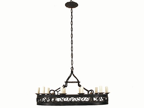 Oval Wrought Iron 10-Light Chandelier