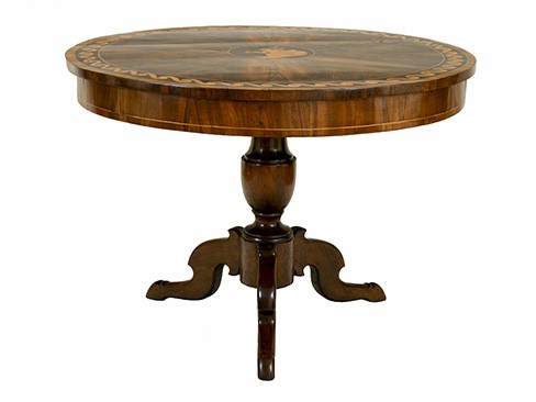 Walnut, Veneered, and Inlaid Center Table