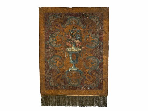 Tooled and Painted Leather Wall Hanging