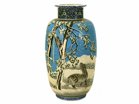 Rare Large Cloisonne on Porcelain Jar