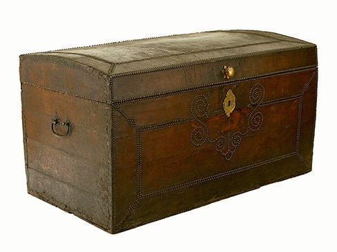 Leather and Brass Trim Traveling Trunk