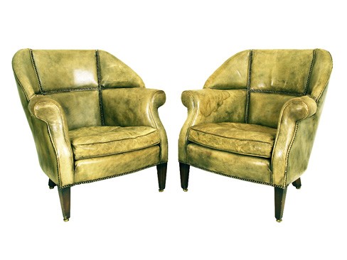 Pair of Leather Upholstered Bergeres