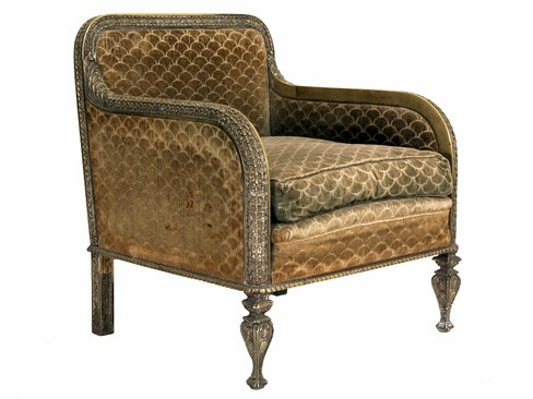 Unique Brass and Upholstered Bergere