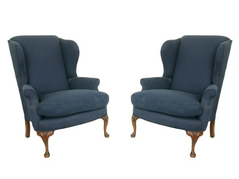 Near Pair of Mahogany Wing Chairs