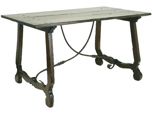 Walnut Trestle Table with Iron Stretcher
