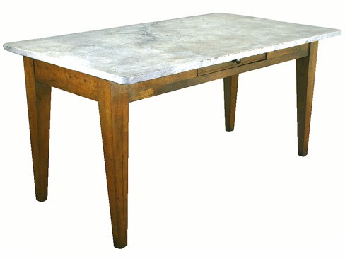 Fruitwood and Marble Top Kitchen Table