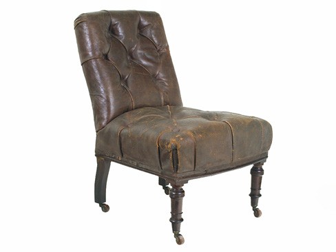 Walnut &Tufted Leather Side Chair