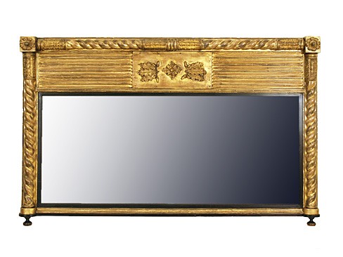 Giltwood and Ebonized Overmantel Mirror