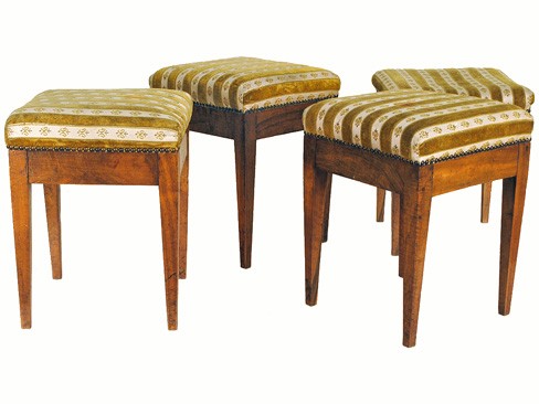 Set of 4 Fruitwood Upholstered Benches