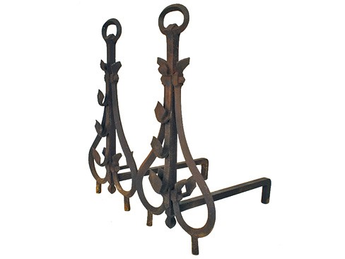 Pair of Large Wrought Iron Andirons