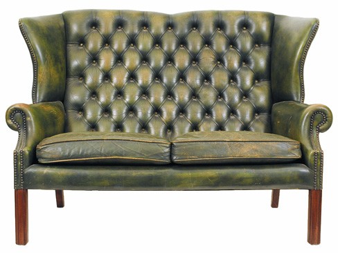 Mahogany and Leather Upholstered Sofa