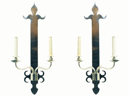A Pair of Silvered Brass 2-Light Appliques