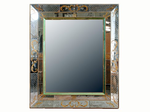 Reverse Painted and Green Glass Mirror