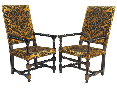 Matched Pair of Walnut Fauteuils