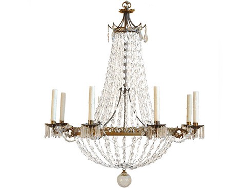8-Light Brass & Glass Chandelier