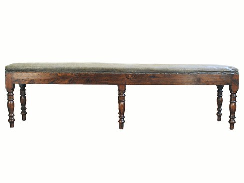 Walnut Leather Upholstered Hall Bench