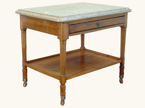 Fruitwood and Walnut Marble Top Table