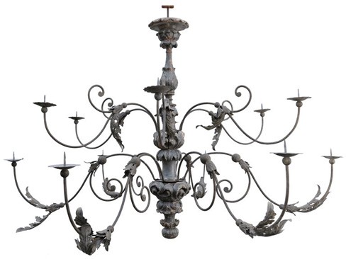 Massive Silvered Wood 12-Arm Chandelier