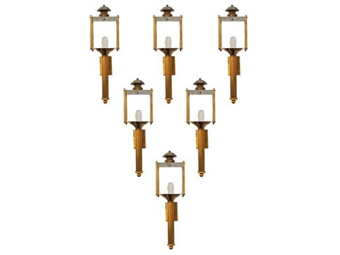 Set of 6 Brass and Glass Wall Lanterns