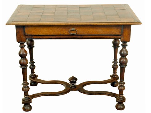 Walnut and Parquetry 1-Drawer Table