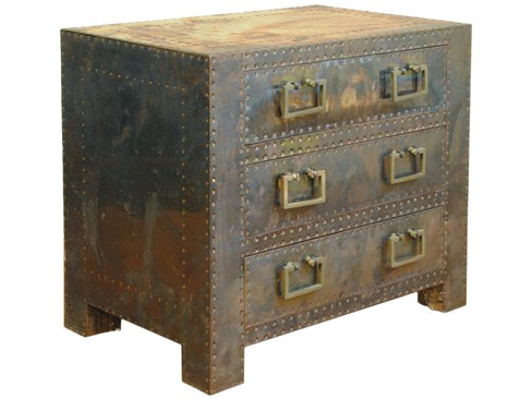 Patinated Brass Covered 3-Drawer Commode