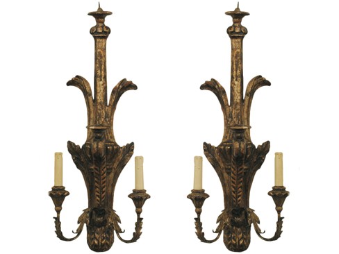 Pair of Giltwood 2/3 Light Wall Appliques