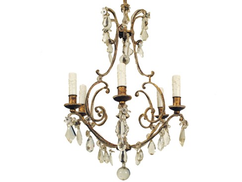 Gilt Iron and Glass 6-Light Chandelier