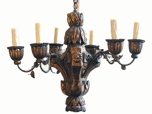 Giltwood & Iron 6-Light Chandelier