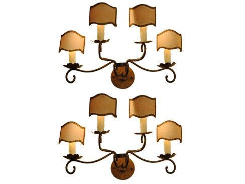 Pair of Wrought and Gilt Iron 4-Light Sconces