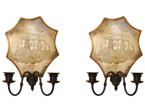 Pair of Mirrored Back 2-Arm Sconces