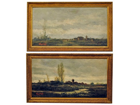 Pair of Oils on Canvas in Period Giltwood Frames, signed A. Girbal