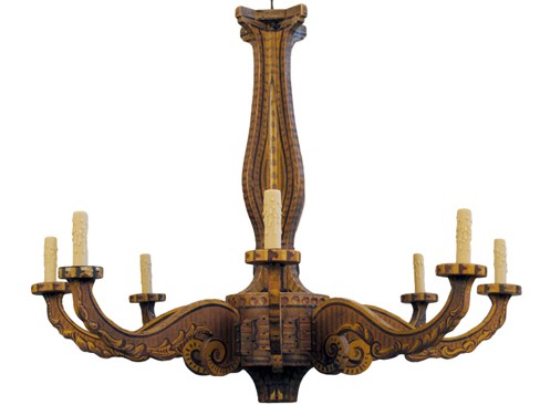 Unusual Paint Decorated 8-Arm Chandelier