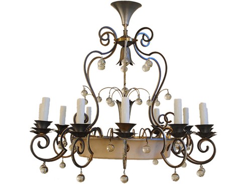 Brass and Painted 12-Light Chandelier