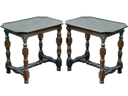 Near Pair of Turned Walnut Low Tables