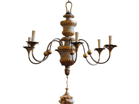 Giltwood and Painted 6-Arm Chandelier
