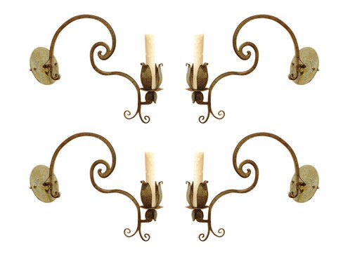 Set of 4 Wrought Iron and Painted Wall Sconces