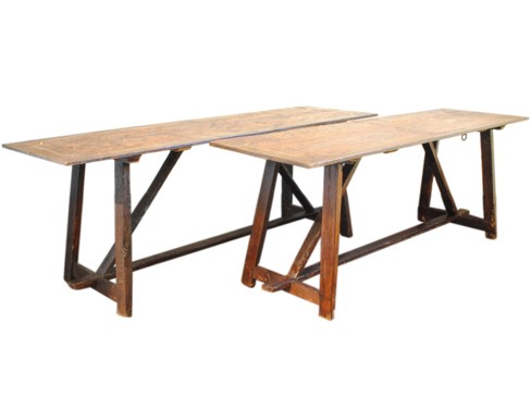 Pair of Pinewood and Faux Painted Console Tables