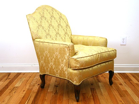 Walnut Low Damask Upholstered Bergere