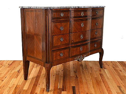 4-Drawer Mixed Veneers and Marble Top Commode