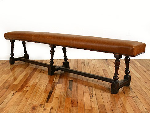 Walnut and Leather Upholstered Bench