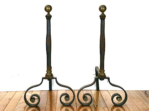Pair of Iron and Brass Andirons
